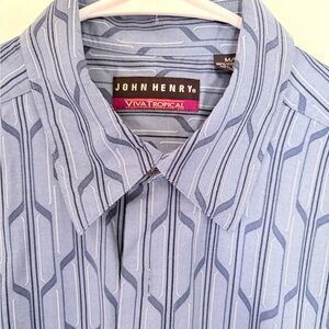 John Henry Blue Geometric Men's Casual Shirt